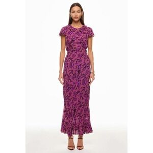 Cipria 18913458 Purple Floral Maxi Dress Ruffle Neck Short Sleeve XL